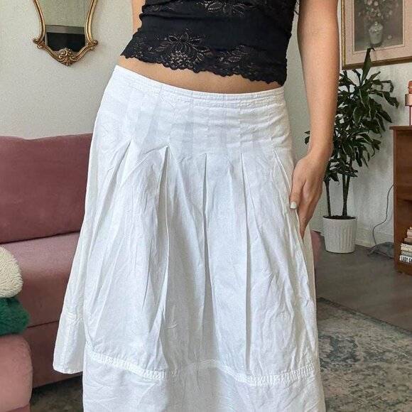 White Cotton Flowy Midi Skirt - Picture 3 of 6